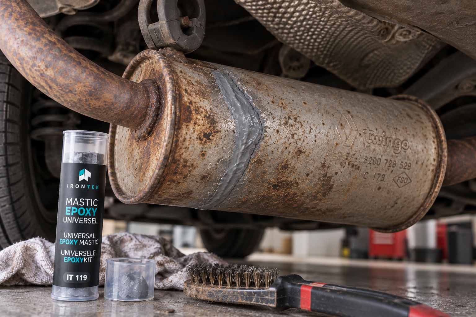 réparer fissure échappement avec mastic époxy